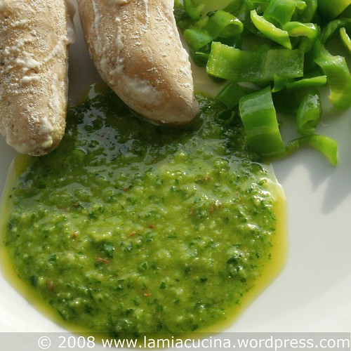 Grüne Sauce, Salzkartoffeln, Friggitelli