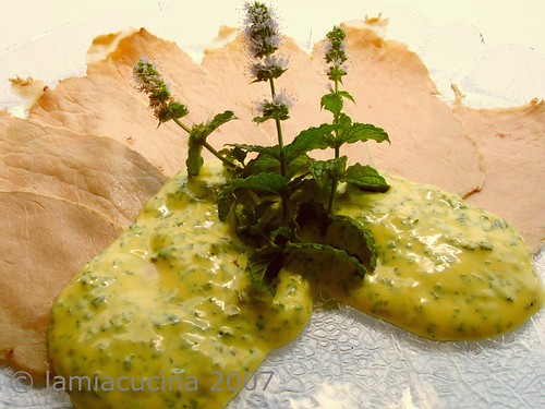 Cold cuts of veal with mustard-mint-sauce