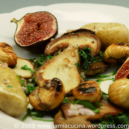 Ratten, gebratene Steinpilze, Feigen und Marroni