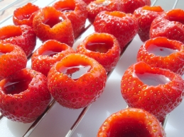 Strawberries filled with Campari and coriander