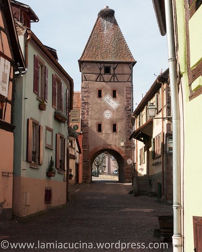 Ammerschwihr Obertor mit einem Storchenpaar