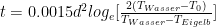 t=0.0015d^{2}log_{e}[{\frac{2({T_{Wasser}-T_0})}{T_{Wasser}-T_{Eigelb}}}]